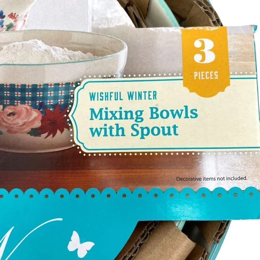 Pioneer Woman Wishful Winter Mixing Bowls With Spout Set New